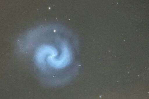 An image of the spiral caused by the SpaceX rocket taken in Sweden