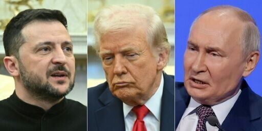 Ukraine's Volodymyr Zelensky (L), the US's Donald Trump (C) and Russia's Vladimir Putin (R)